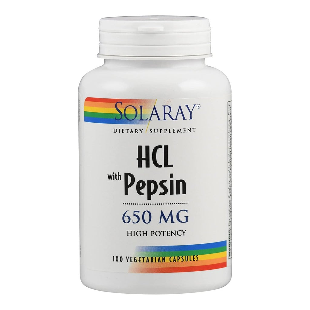 Solaray HCL Haute Puissance + Pepsine 650 mg VCapsules, 100 unités