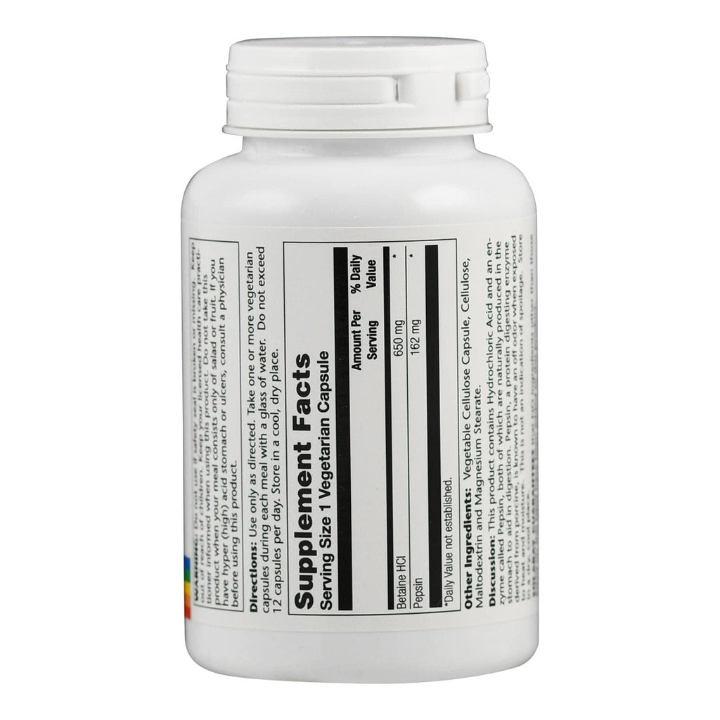 Solaray HCL Haute Puissance + Pepsine 650 mg VCapsules, 100 unités