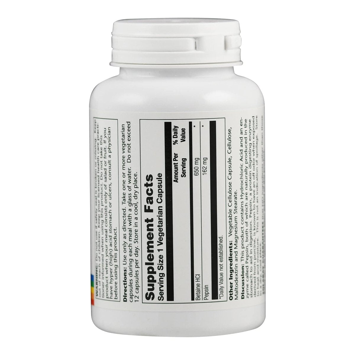 Solaray HCL Haute Puissance + Pepsine 650 mg VCapsules, 100 unités
