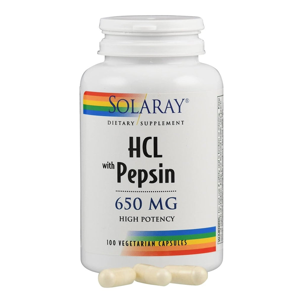 Solaray HCL Haute Puissance + Pepsine 650 mg VCapsules, 100 unités