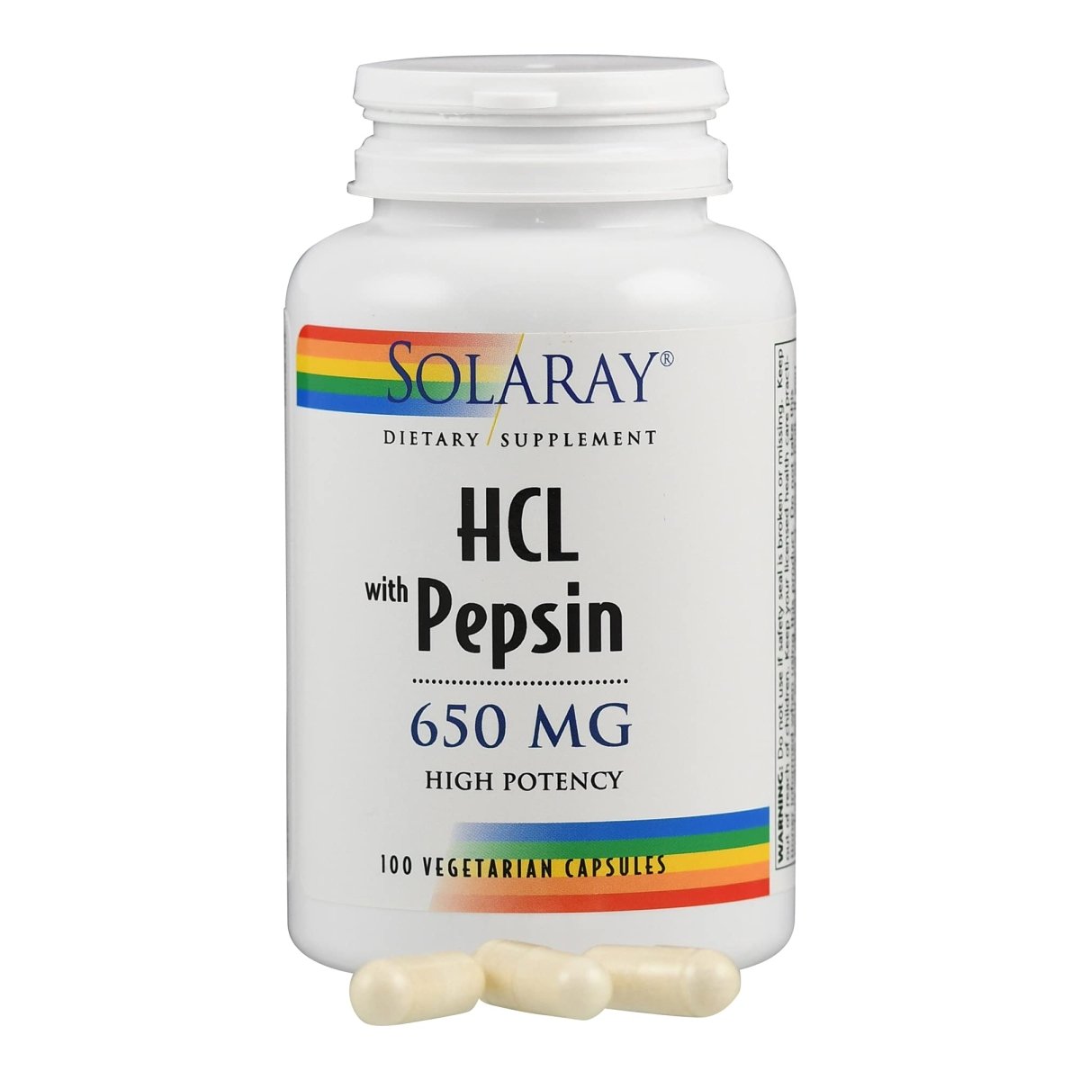 Solaray HCL Haute Puissance + Pepsine 650 mg VCapsules, 100 unités