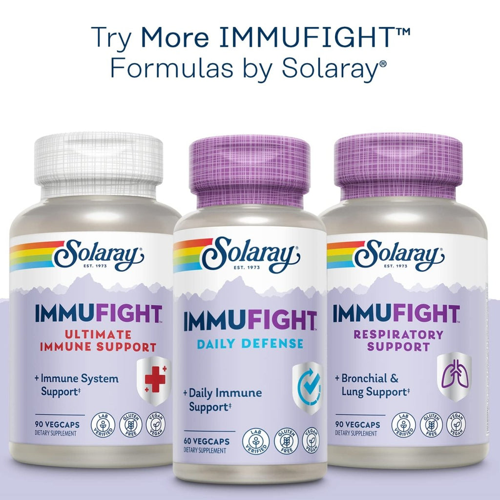SOLARAY Immufight Défense Quotidienne Maximale, Soutien Immunitaire Toute la Journée, Vitamine C, Vitamine D, Zinc, Probiotiques, Monolaurine, Acérola & Plus, Végan & Sans Gluten, Garantie 60 Jours, 30 Portions, 90 Gélules Végétales