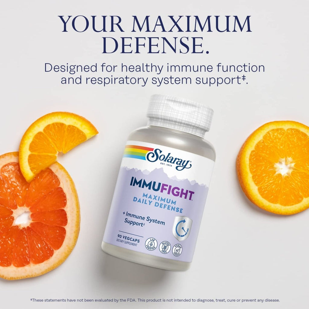 SOLARAY Immufight Défense Quotidienne Maximale, Soutien Immunitaire Toute la Journée, Vitamine C, Vitamine D, Zinc, Probiotiques, Monolaurine, Acérola & Plus, Végan & Sans Gluten, Garantie 60 Jours, 30 Portions, 90 Gélules Végétales