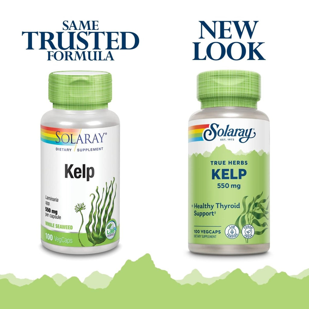 Solaray Kelp 550 mg with Folic Acid for Healthy Thyroid Function, Energy & Metabolism Support 100 VegCaps