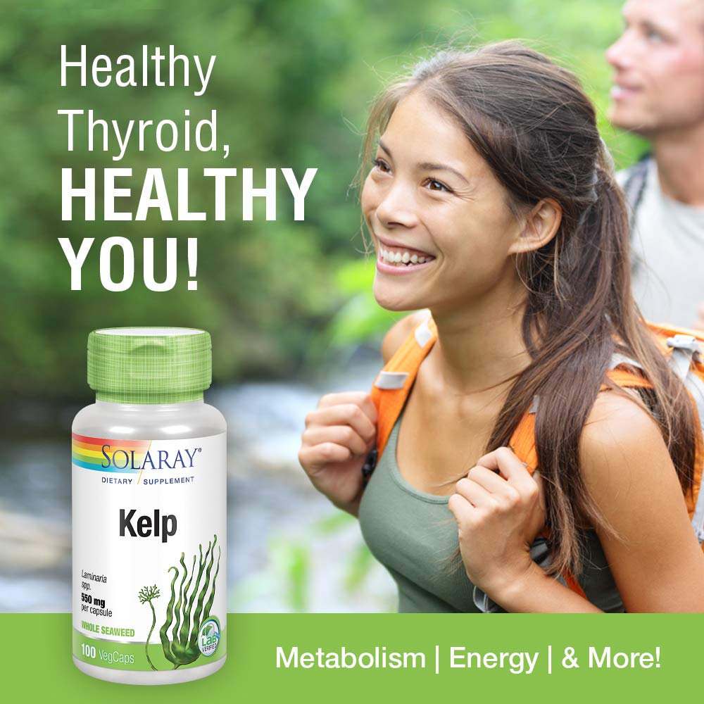 Solaray Kelp 550 mg with Folic Acid for Healthy Thyroid Function, Energy & Metabolism Support 100 VegCaps