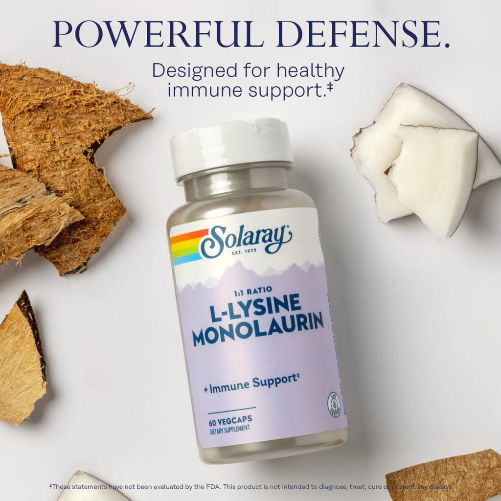 Solaray L-Lysine Monolaurine Soutien Immunitaire - Formule Puissante pour une Fonction Optimale du Système Immunitaire - 60 Gélules Végétales