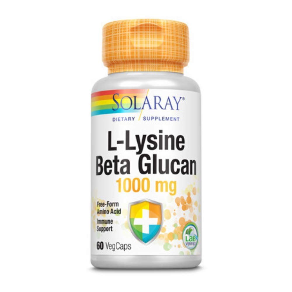 SOLARAY L-Lysine w/Beta Glucan, Veg Cap (Btl-Plastic) 1000mg 60ct