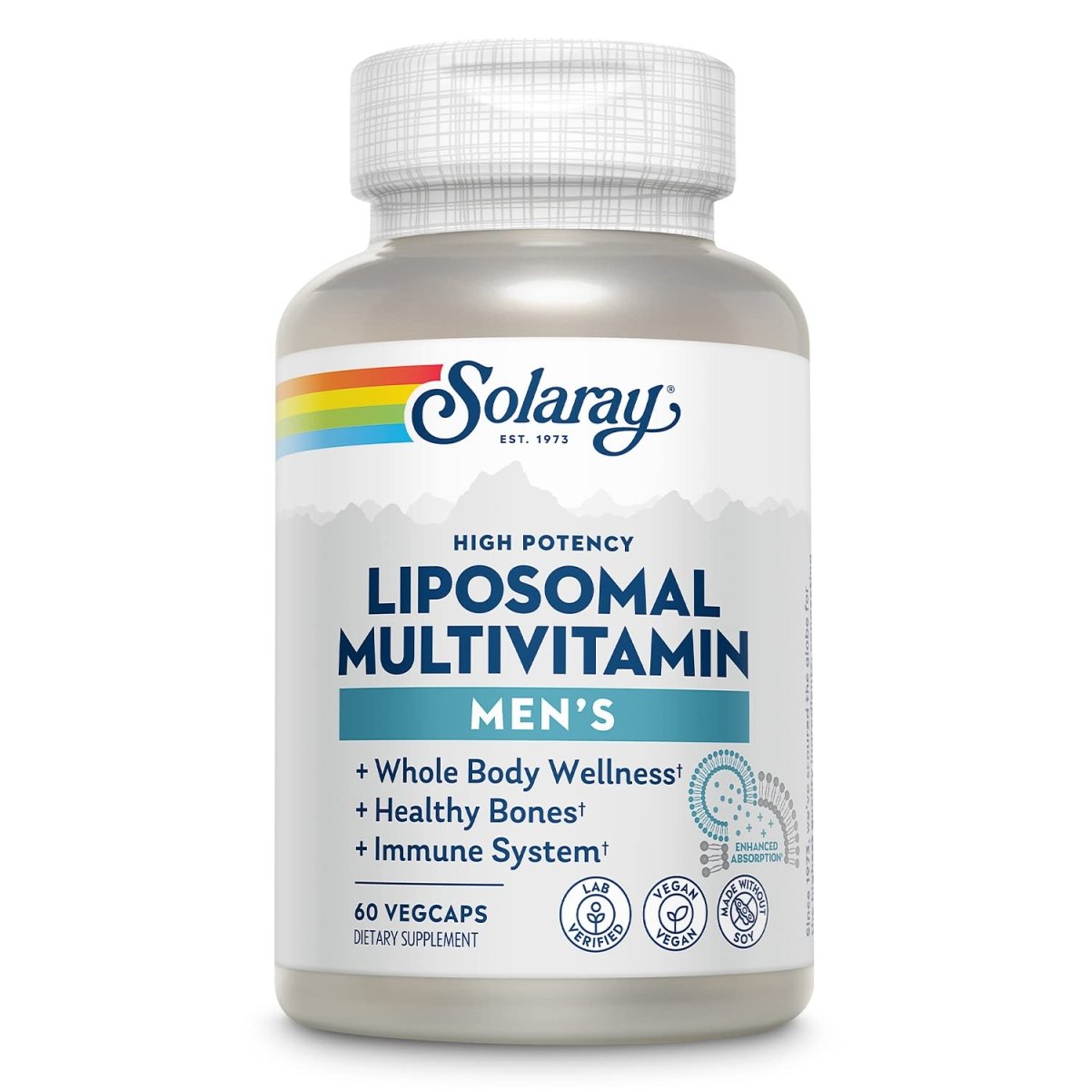 SOLARAY Liposomal Multivitamin for Men, Enhanced Absorption Immune, Energy & Bone Support, Mens Daily Multi Vitamin, BCAA's, Vitamin D3, C, B12, Zinc, Vegan, Soy Free, 30 Servings, 60 VegCaps