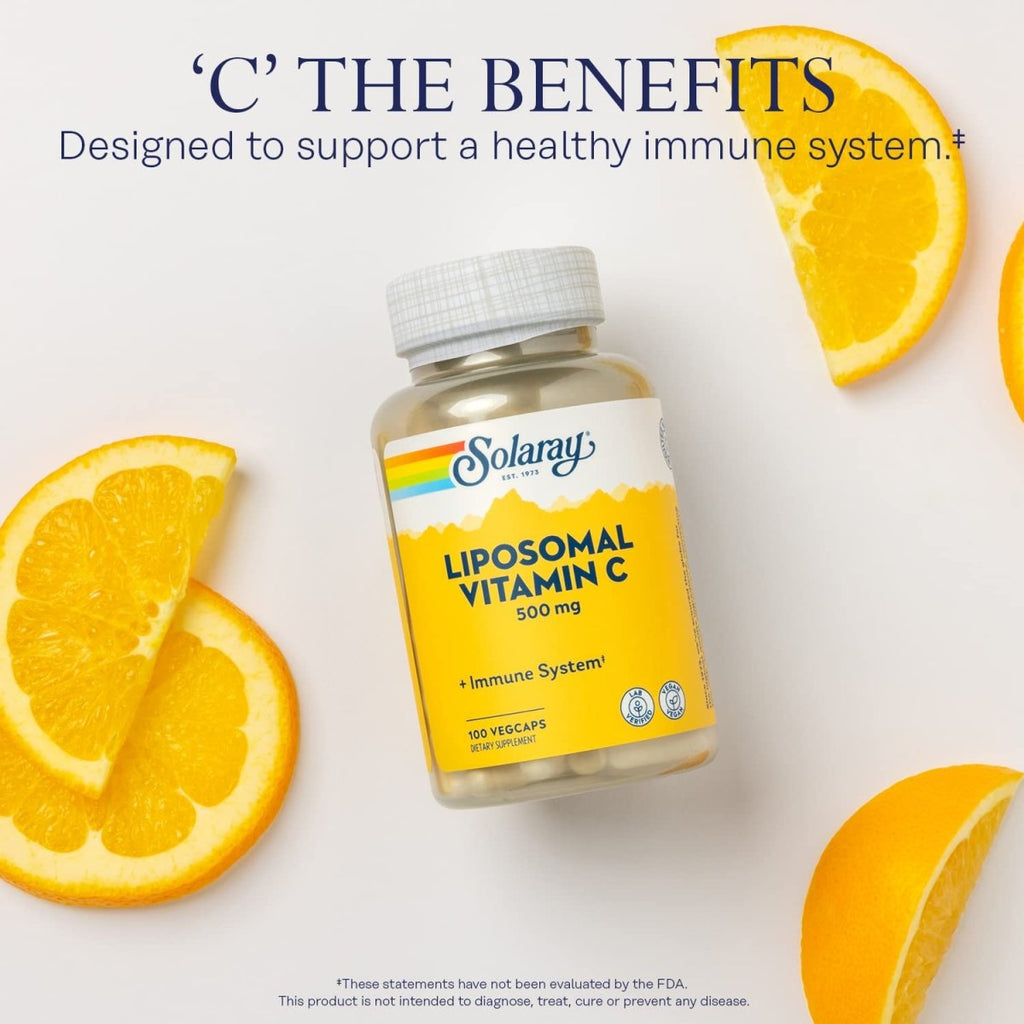 Solaray Vitamine C Liposomale 500 mg Système Immunitaire Sain, Synthèse de Collagène et Soutien Antioxydant Tamponné avec Acides Gras 100 Végécapsules