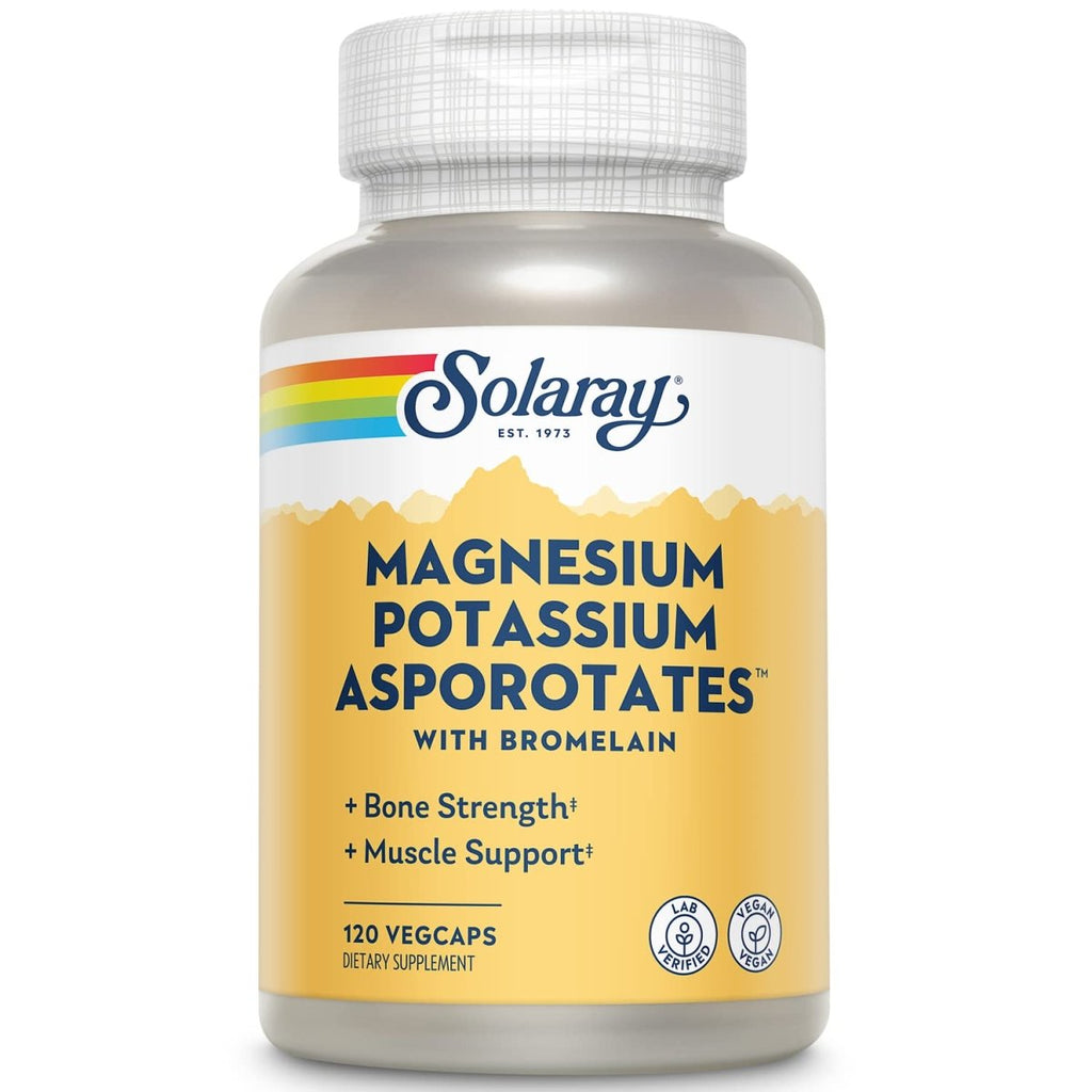 Solaray Magnésium et Potassium Aspartates avec Bromélaïne, Complément Magnésium Potassium pour la Force Osseuse et le Soutien Musculaire, Compléments Magnésium Potassium Végétaliens, 60 Portions, 120 Végécaps
