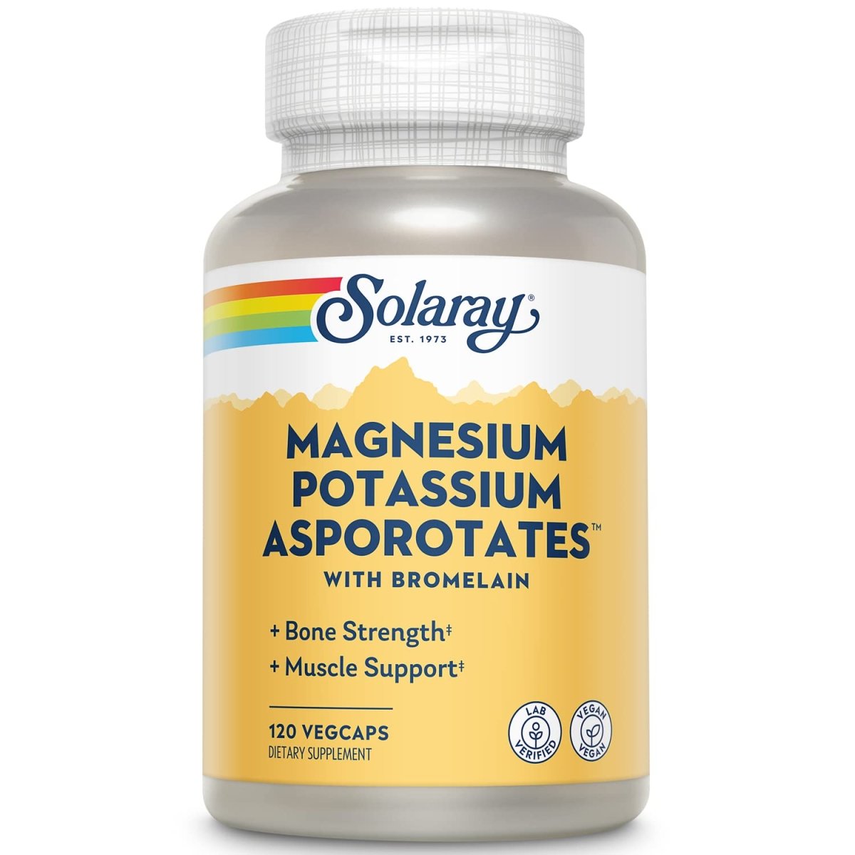 Solaray Magnésium et Potassium Aspartates avec Bromélaïne, Complément Magnésium Potassium pour la Force Osseuse et le Soutien Musculaire, Compléments Magnésium Potassium Végétaliens, 60 Portions, 120 Végécaps