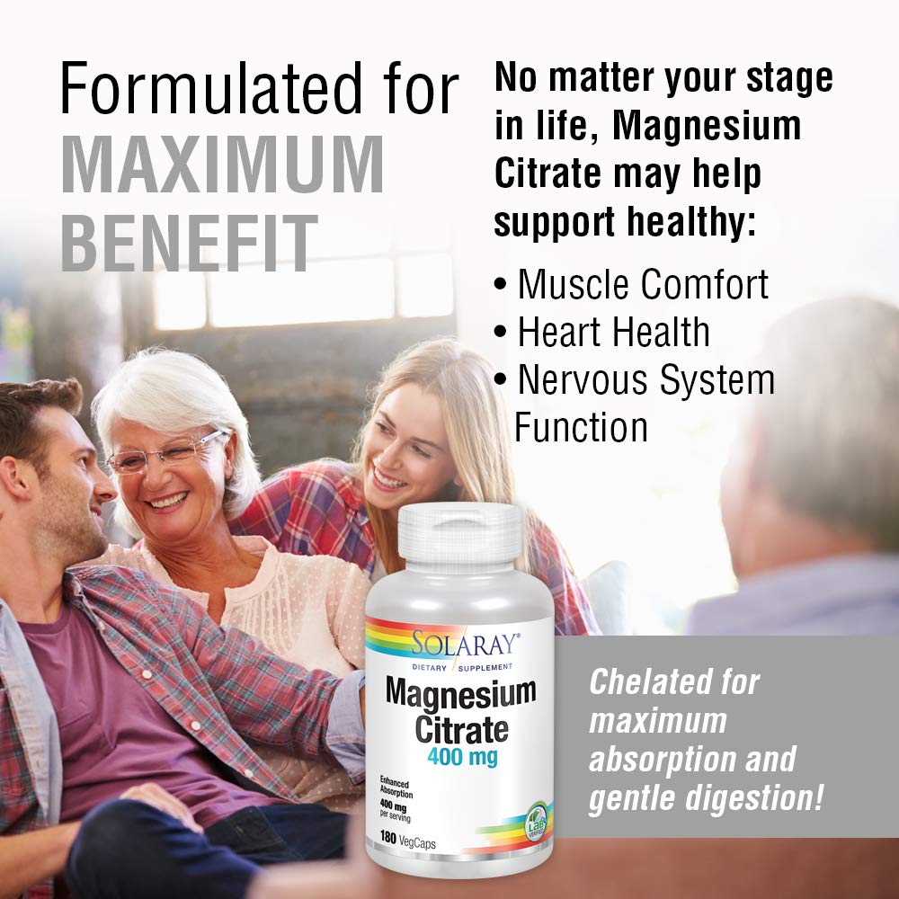 Solaray Citrate de Magnésium 400 mg - 180 Comprimés