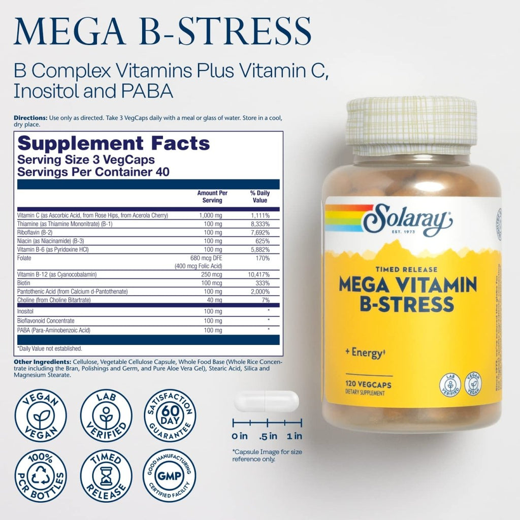 SOLARAY Mega Vitamine B-Stress, 120 VegCaps