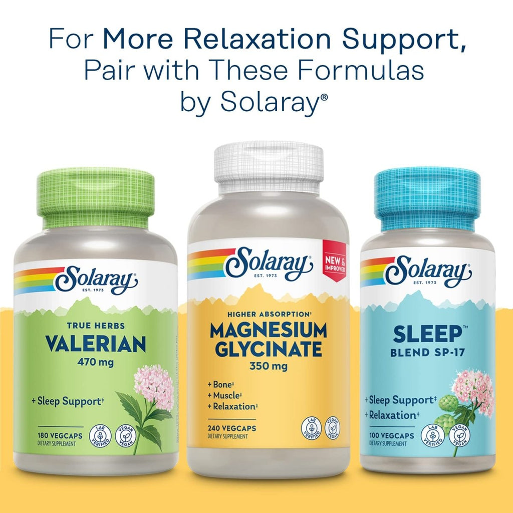 Mélatonine SOLARAY 10 mg avec Glycine, à libération prolongée, Favorise un cycle de sommeil sain et une relaxation apaisante, 100 gélules végétales