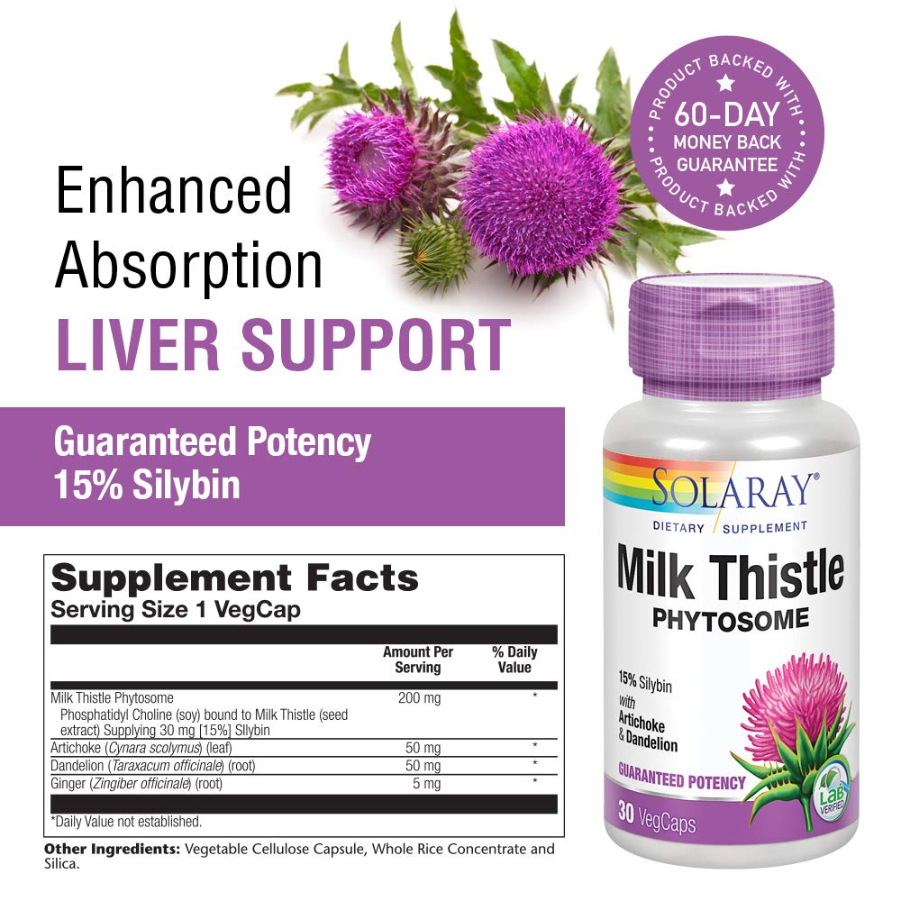 SOLARAY Supplément de Phytosome de Chardon-Marie, 200 mg, 30 comprimés