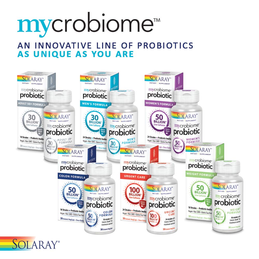 SOLARAY Mycrobiome Probiotiques Soin Urgent - 100 milliards d'UFC pour le soutien digestif et immunitaire 30 gélules