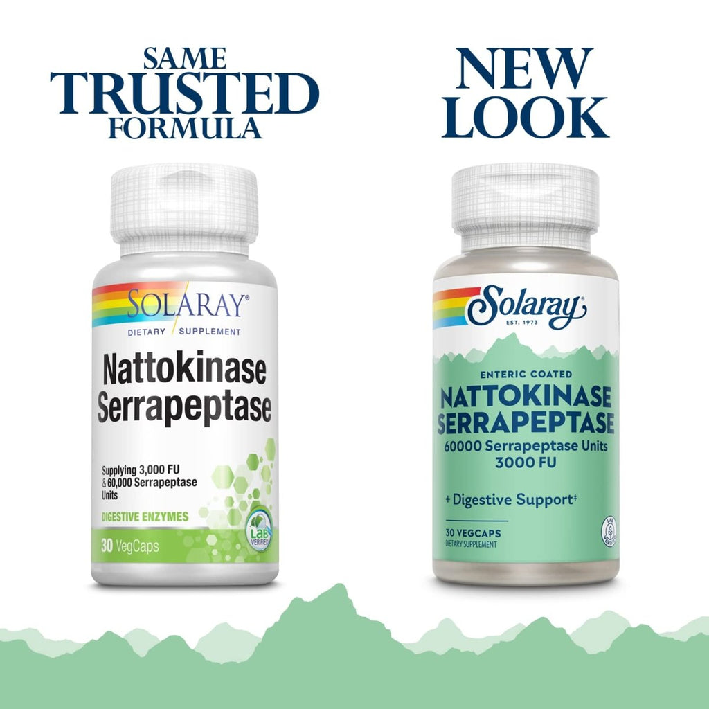 SOLARAY Nattokinase et Serrapeptase Complément 30 Comprimés