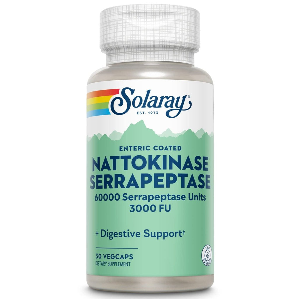 SOLARAY Nattokinase et Serrapeptase Complément 30 Comprimés