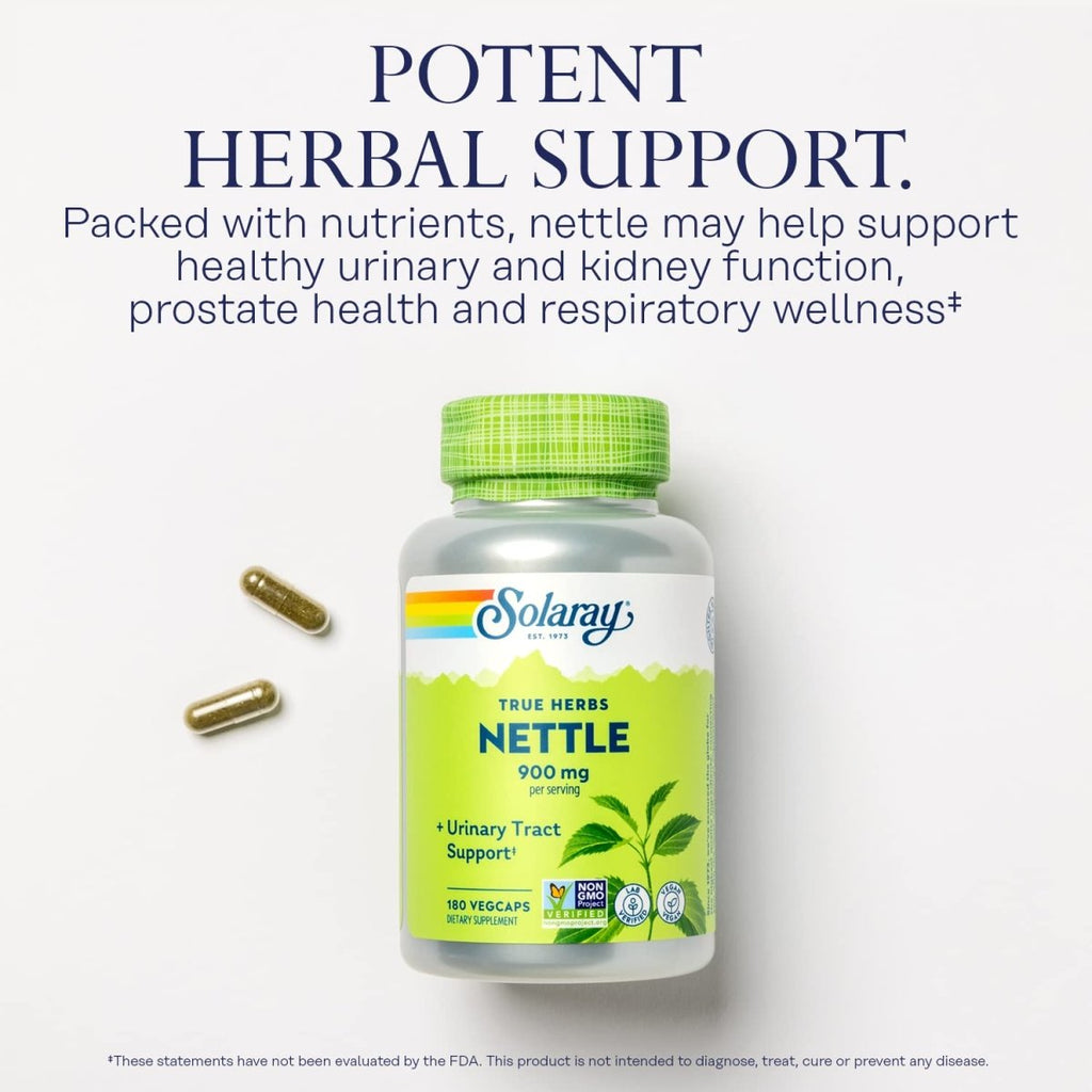 SOLARAY Feuille d'Ortie 450mg Soutien Sain pour les Reins, les Voies Urinaires et la Prostate Utilisation Traditionnelle pour une Réponse Allergique Saine et le Bien-être Respiratoire 180 GÉLULES