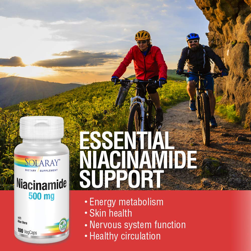 SOLARAY Niacinamide 500 mg Energy Metabolism, Circulation, Nerve & Skin Health Support, 100 CT