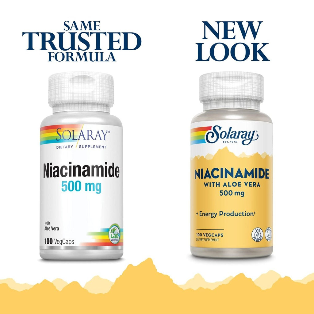 SOLARAY Niacinamide 500 mg Energy Metabolism, Circulation, Nerve & Skin Health Support, 100 CT