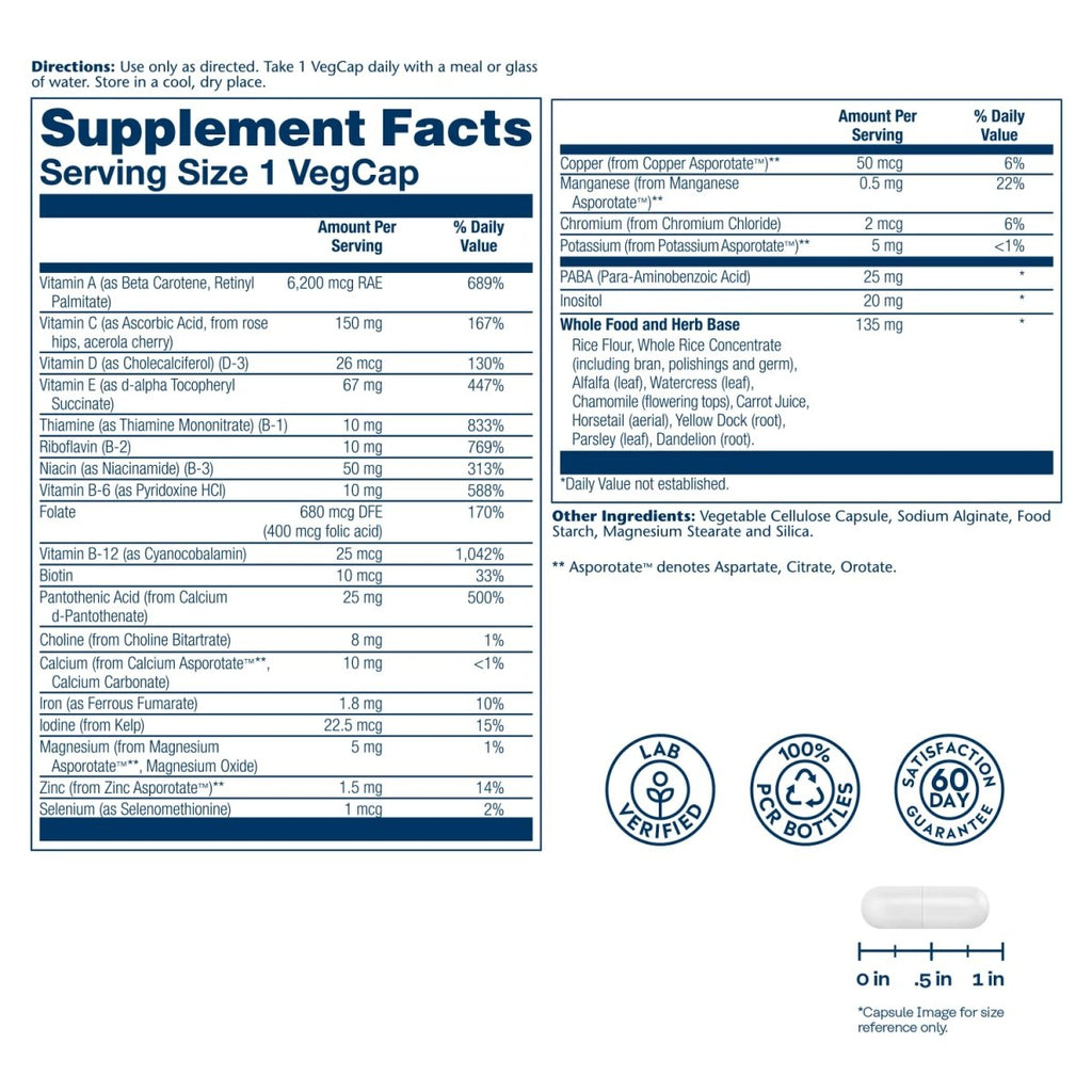 SOLARAY Multivitamine haute énergie quotidienne, soutien du système immunitaire et de l'énergie, ingrédients à base d'aliments complets et d'herbes, multivitamines pour hommes et femmes, 30 portions, 30 VegCaps