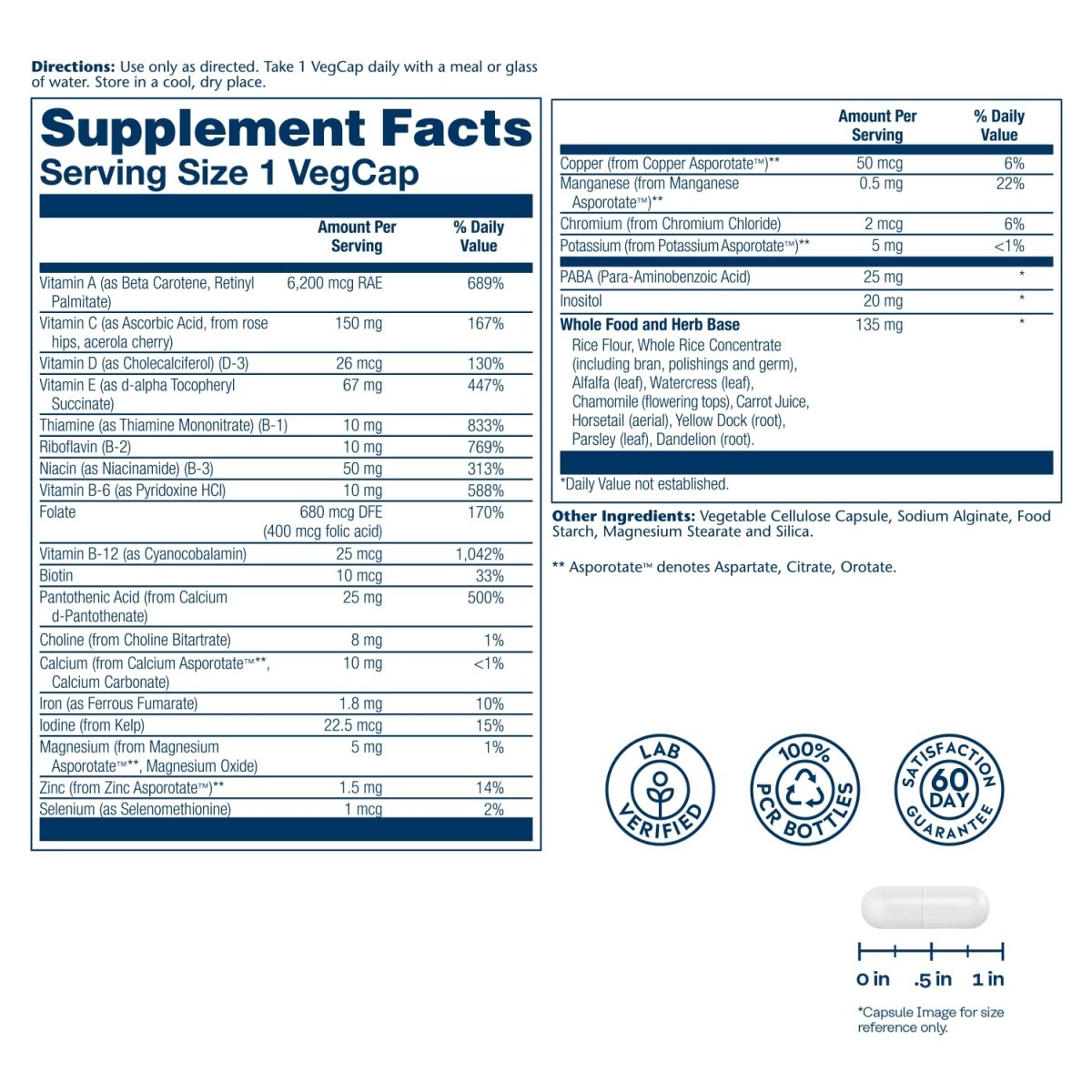SOLARAY Multivitamine haute énergie quotidienne, soutien du système immunitaire et de l'énergie, ingrédients à base d'aliments complets et d'herbes, multivitamines pour hommes et femmes, 30 portions, 30 VegCaps