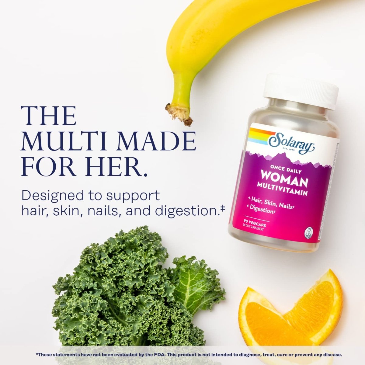 Solaray Once Daily Femme Multivitamine avec Fer, Multivitamine pour Femmes avec Mélange Cheveux, Peau & Ongles, Mélange d'Enzymes & Base d'Aliments Complets, Soutien Énergétique, Immunitaire & Digestif Sain, 90 Portions, 90 Gélules Végétales