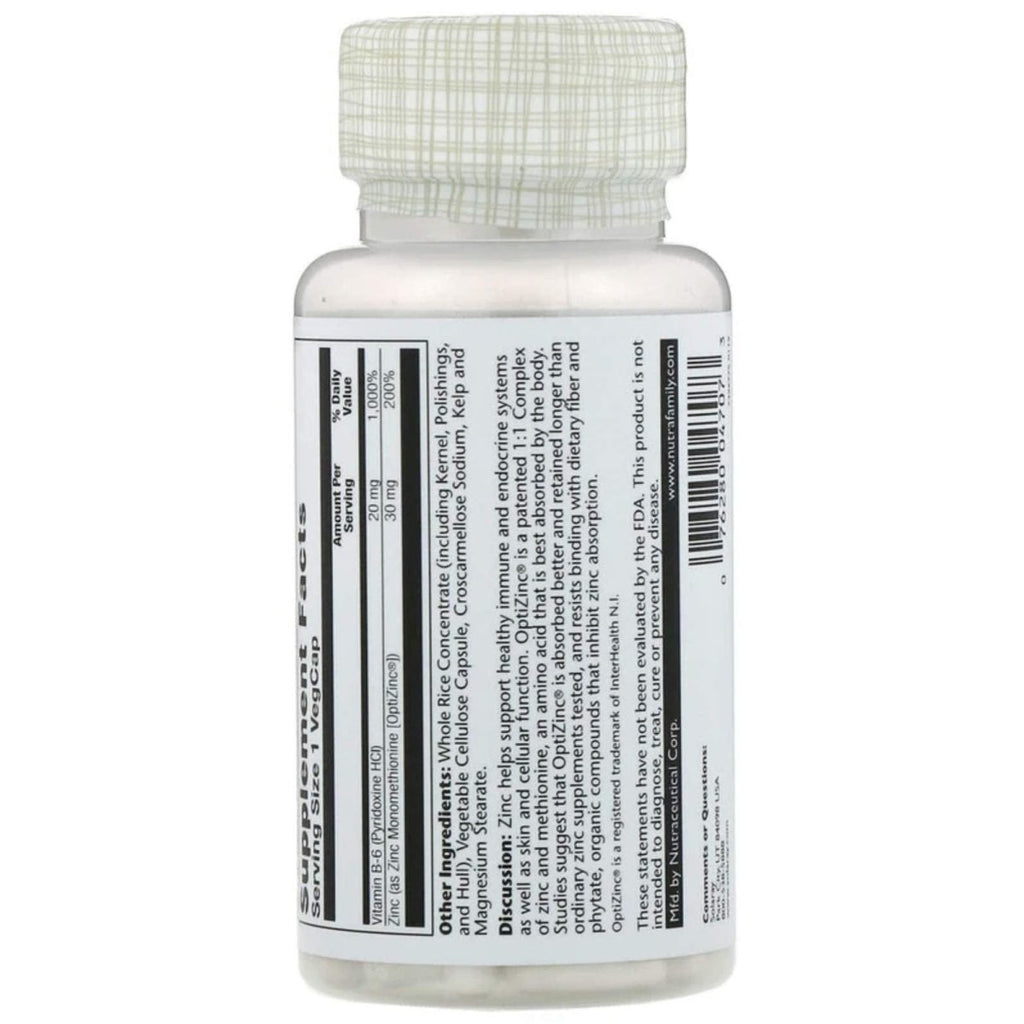 Solaray OptiZinc 30 mg 60 gélules végétales