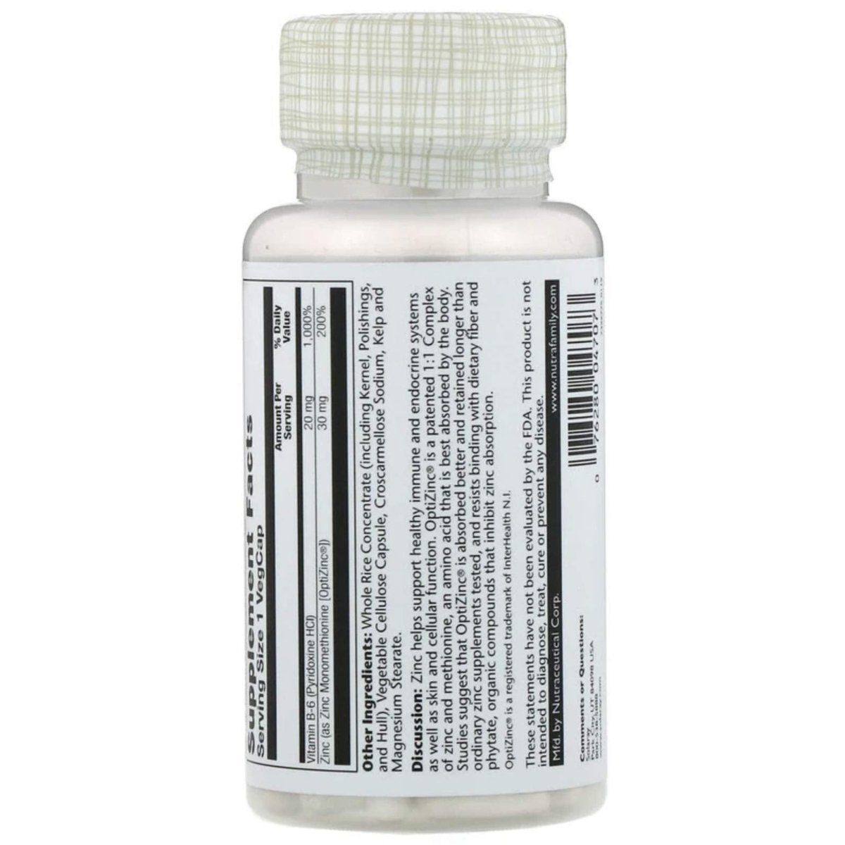 Solaray OptiZinc 30 mg 60 gélules végétales