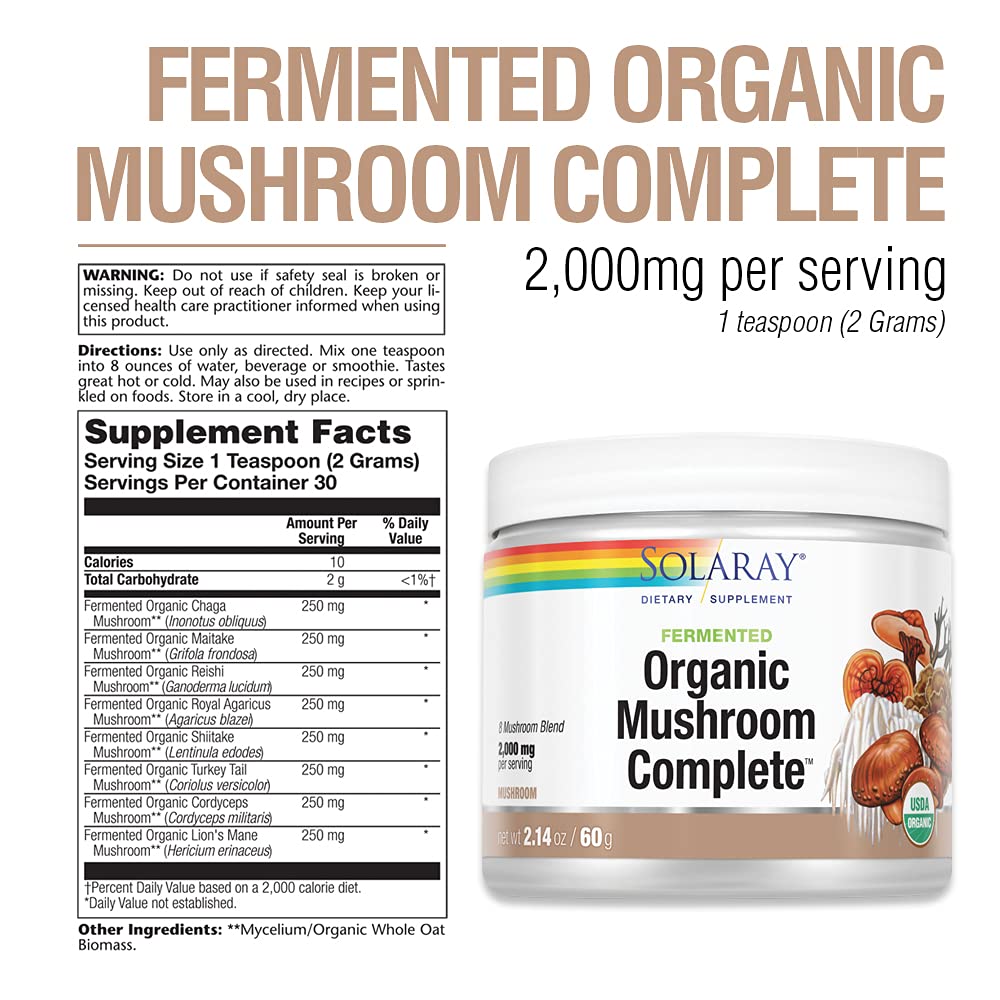 Solaray Organic Fermented Mushroom Complete Organic, Powder (Btl-Plastic) 2000mg 60g