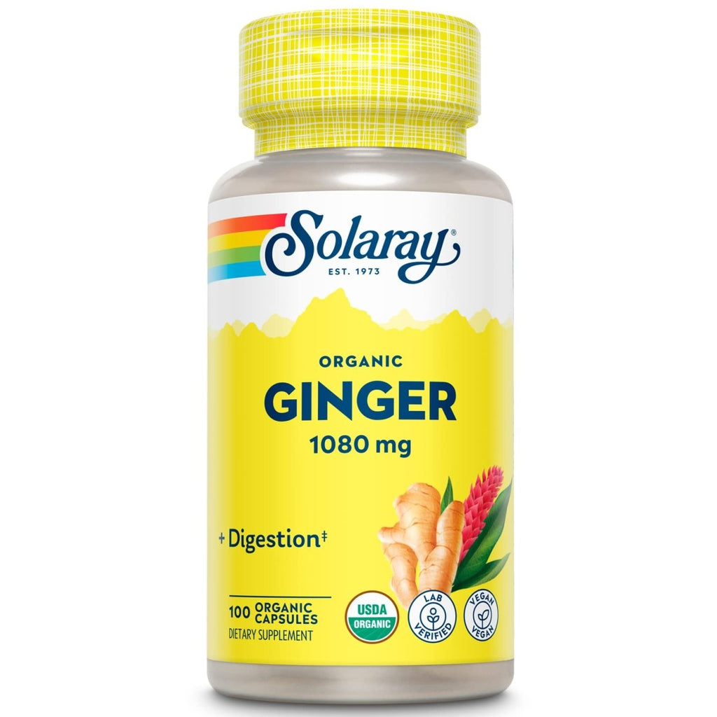SOLARAY Gingembre biologique 540 mg Soutien cardiovasculaire, digestif, articulaire et cycle menstruel sain Vegan et sans OGM 100 VegCaps