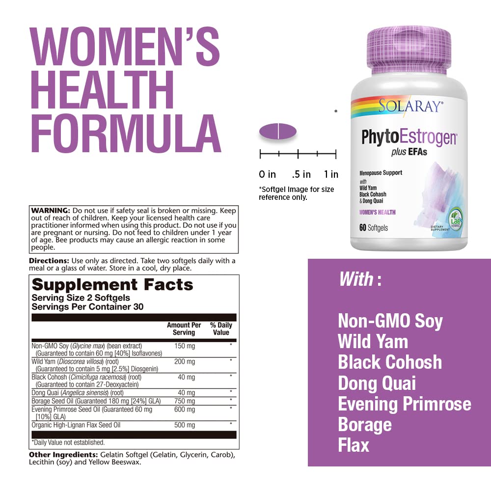 Solaray PhytoEstrogen Plus EFAs Menopause Support 60ct, 30 Serv.