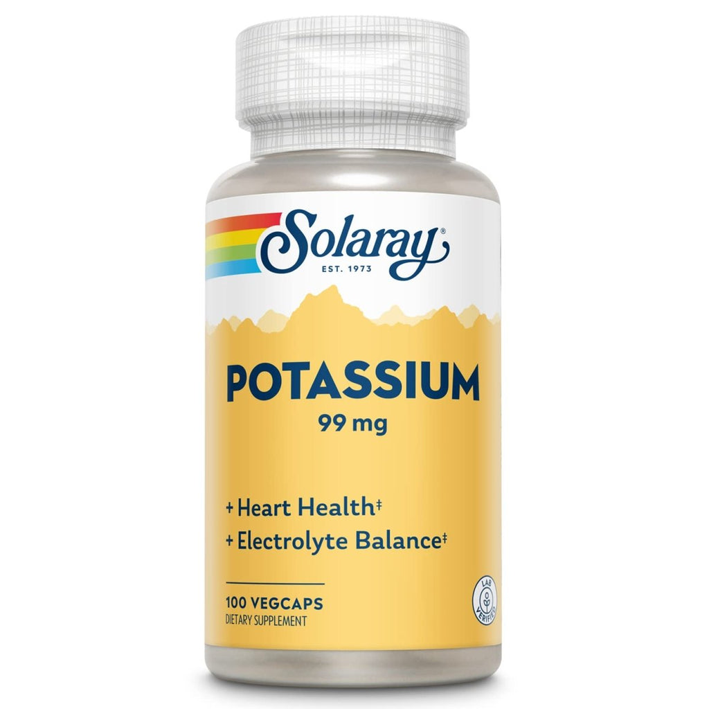 Solaray Potassium 99 mg, formule d'équilibre hydrique et électrolytique, supplément de potassium pour soutenir la santé musculaire, nerveuse, cellulaire et cardiaque, garantie de remboursement de 60 jours, 100 portions, 100 VegCaps