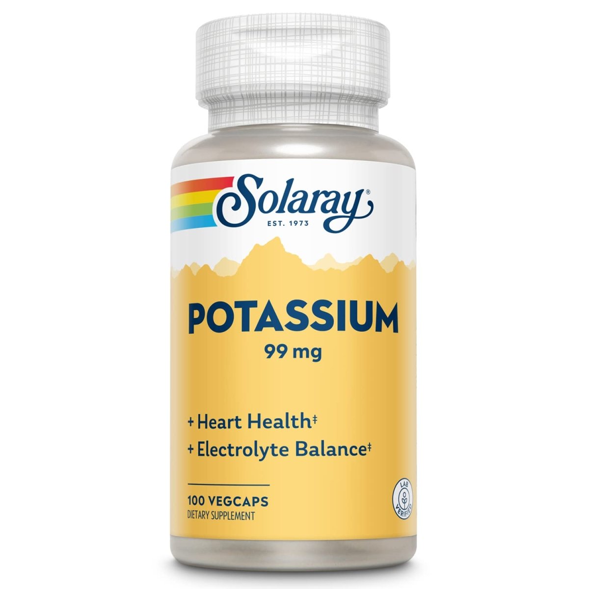 Solaray Potassium 99 mg, formule d'équilibre hydrique et électrolytique, supplément de potassium pour soutenir la santé musculaire, nerveuse, cellulaire et cardiaque, garantie de remboursement de 60 jours, 100 portions, 100 VegCaps