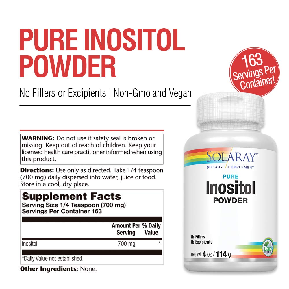 SOLARAY Pure Inositol Powder Non-GMO, Vegan (4oz, 162 Serv.)