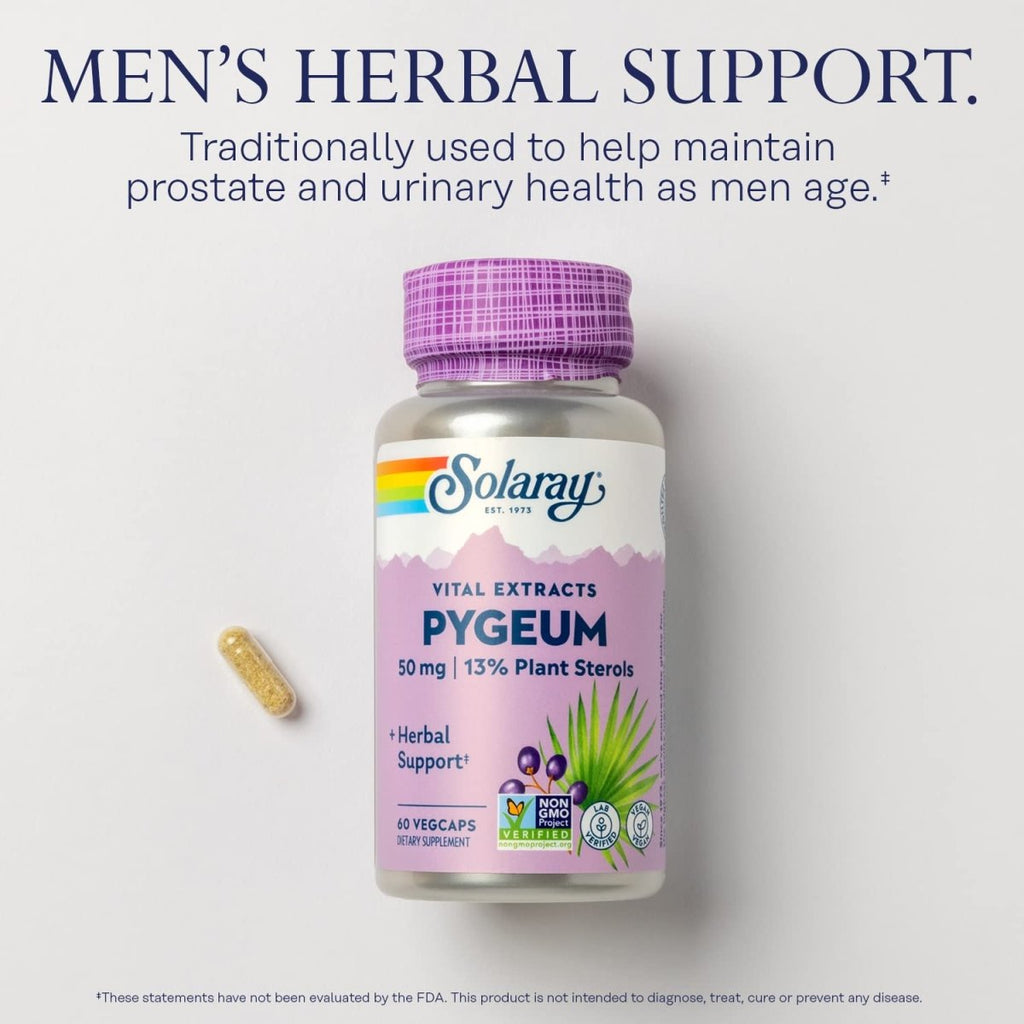 Solaray Extrait d'écorce de Pygeum 50mg Soutien à la prostate saine Garanti de contenir 6,5mg de stérols végétaux totaux Sans OGM 60 VegCaps