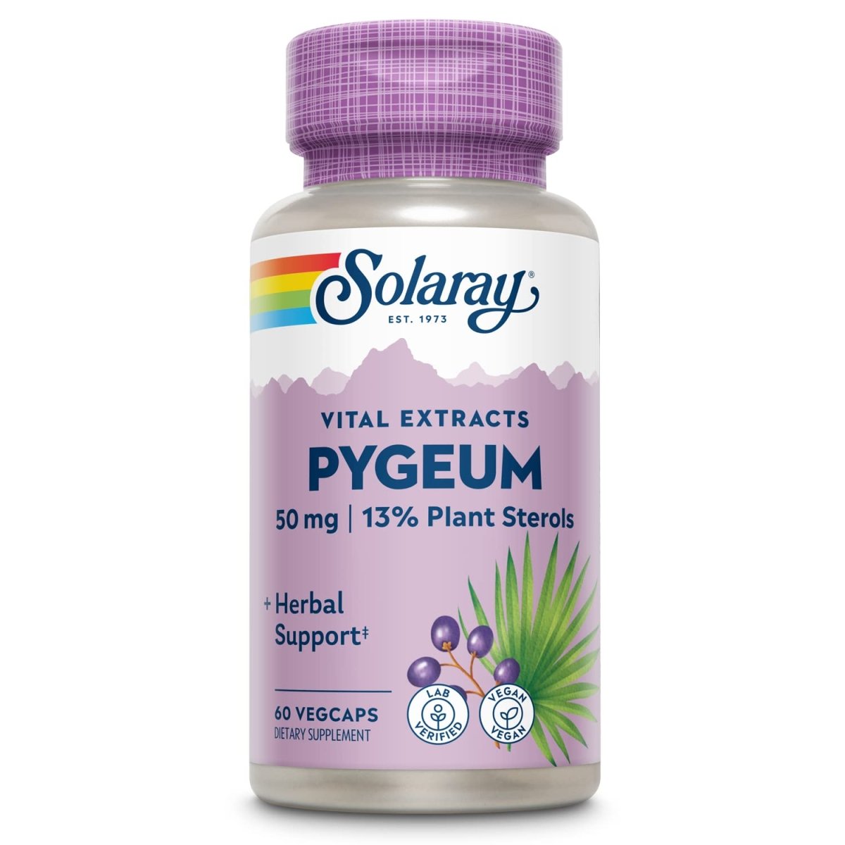 Solaray Extrait d'écorce de Pygeum 50mg Soutien à la prostate saine Garanti de contenir 6,5mg de stérols végétaux totaux Sans OGM 60 VegCaps