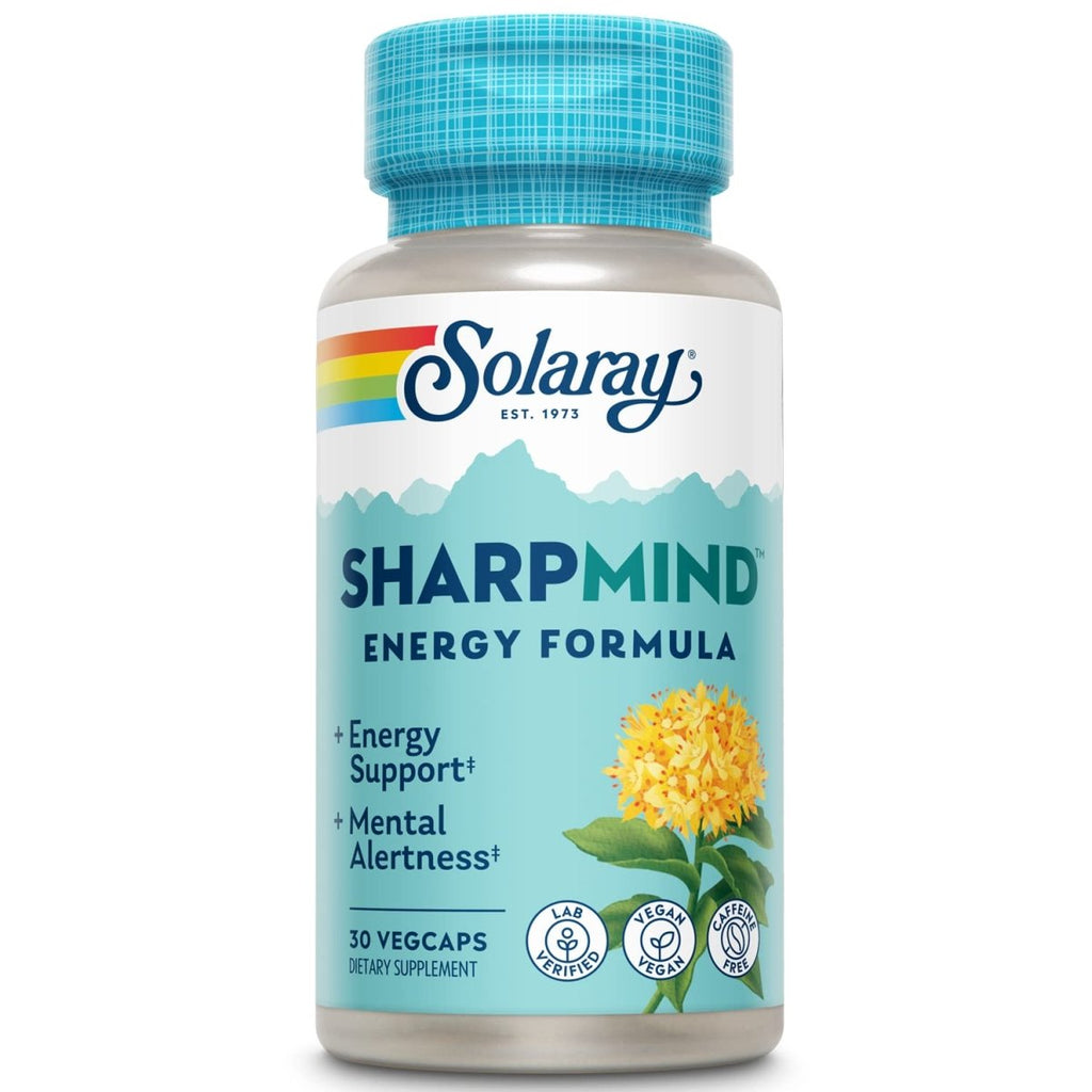 SOLARAY SharpMind Energy, Booster d'Énergie pour Femmes et Hommes, Supplément Nootropique pour la Concentration, Pilules Énergisantes Sans Caféine avec Rhodiola Rosea et Cordyceps, Garantie 60 Jours, 30 Doses, 30 Capsules Végétales