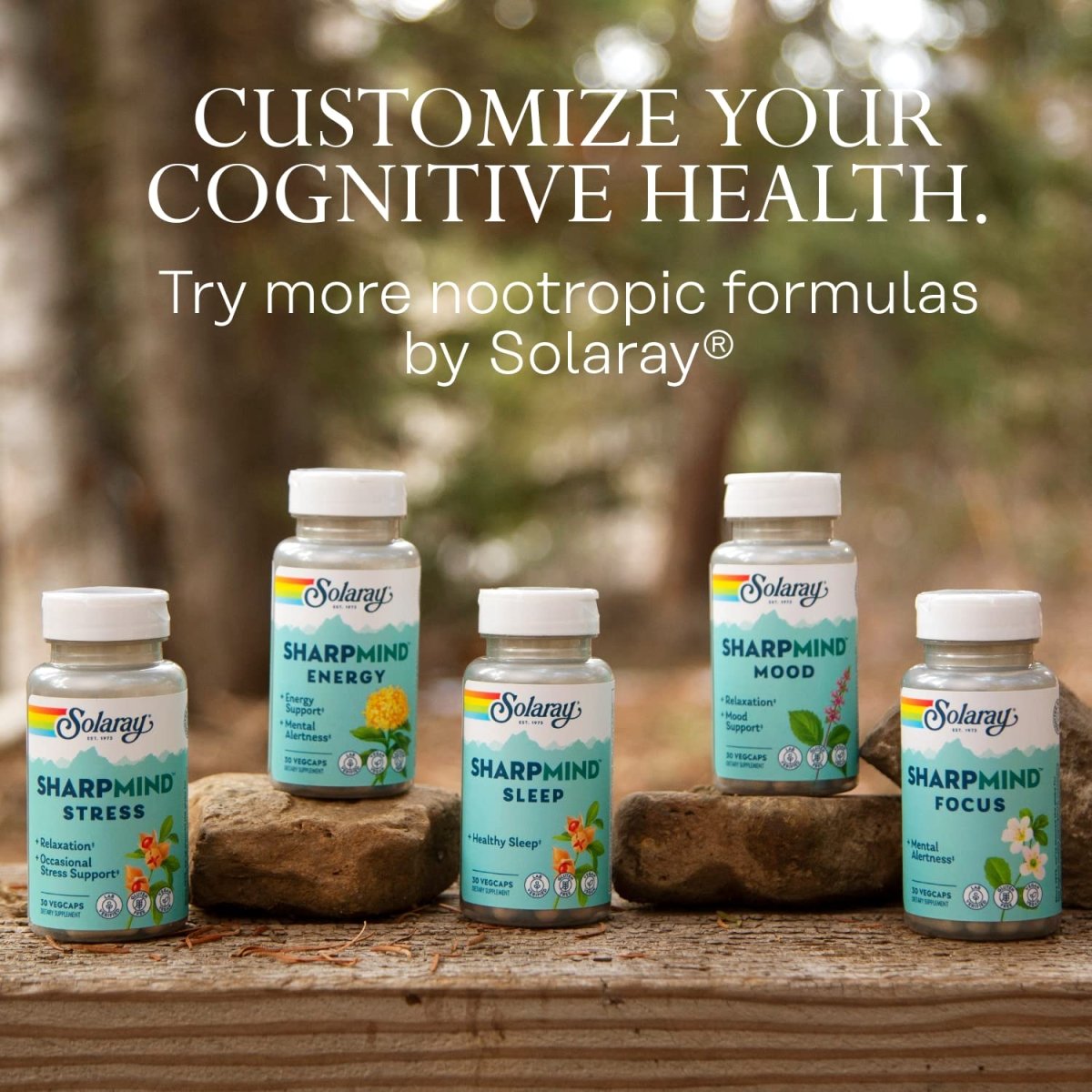 SOLARAY SharpMind Stress, complément nootropique pour soutenir l'humeur, la relaxation et soulager le stress occasionnel, adaptogène avec ashwagandha, L-théanine, garantie de remboursement de 60 jours, 30 doses, 30 VegCaps