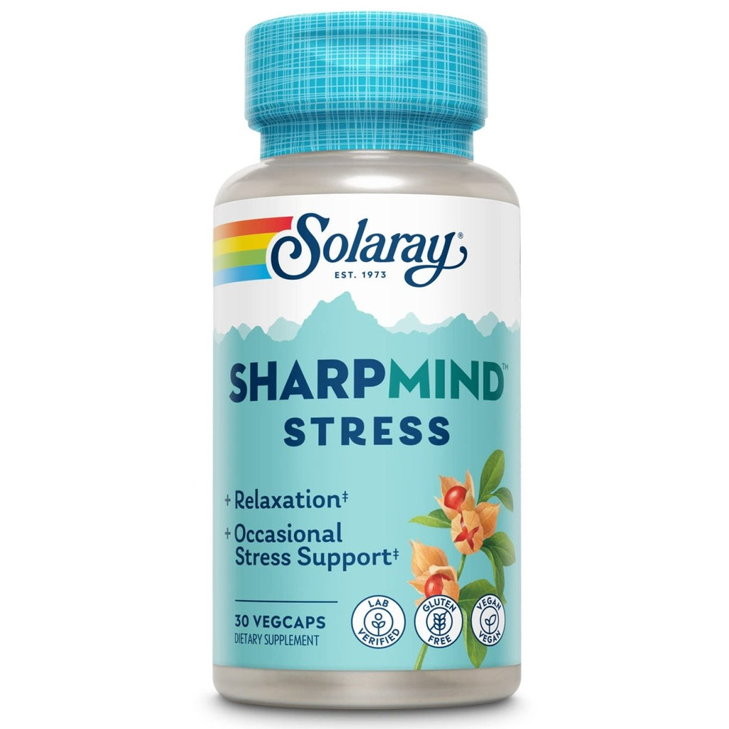 SOLARAY SharpMind Stress, complément nootropique pour soutenir l'humeur, la relaxation et soulager le stress occasionnel, adaptogène avec ashwagandha, L-théanine, garantie de remboursement de 60 jours, 30 doses, 30 VegCaps