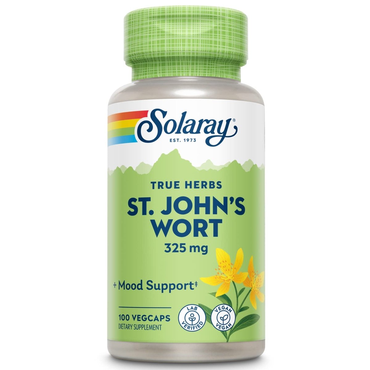 SOLARAY Millepertuis 325mg Partie Aérienne Entière Sans OGM, Vérifié en Laboratoire Vegan (100 CT)