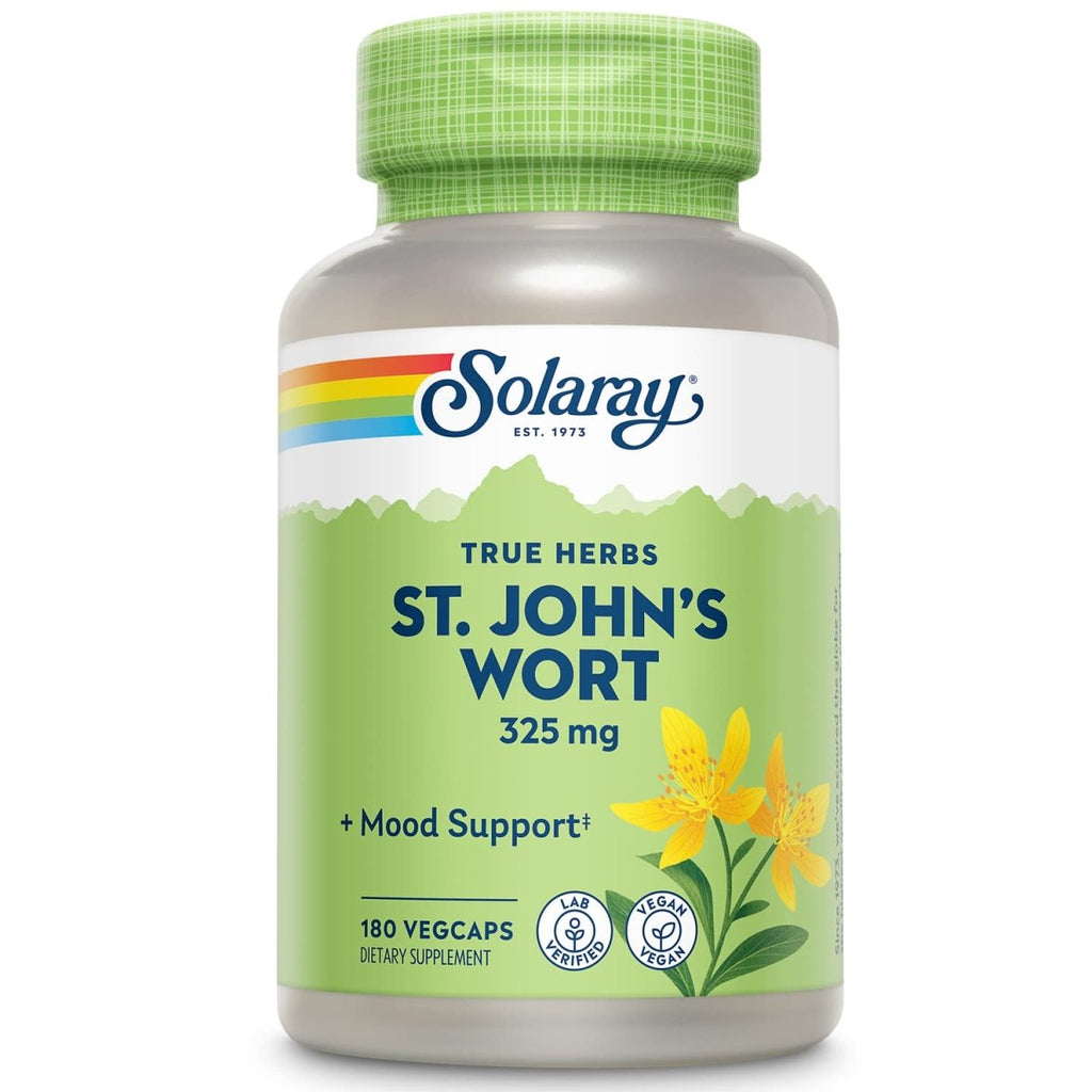 SOLARAY Millepertuis 325 mg Parties Aériennes Entières Non-OGM, Vérifié en Laboratoire et Vegan (180 GÉLULES)