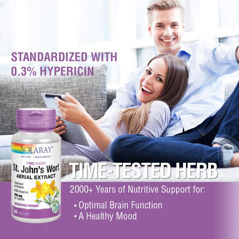SOLARAY St. Johns Wort Aerial Extract 450mg Two Daily 60ct, 30 Serv.