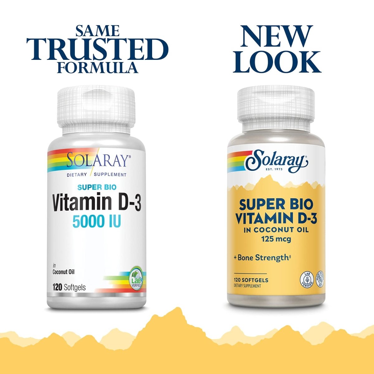 SOLARAY Super Bio Vitamine D-3 dans Huile de Coco Non-OGM 5000UI Soutien des os solides et du système immunitaire Haute biodisponibilité Sans soja 120 gélules