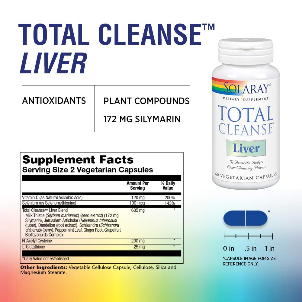 SOLARAY Total Cleanse Foie - Chardon-Marie, Pissenlit et plus encore pour un soutien nettoyant sain - 60 capsules (lot de 1)