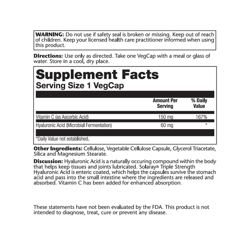 SOLARAY Triple Strength Hyaluronic Acid 60mg 30 VegCaps