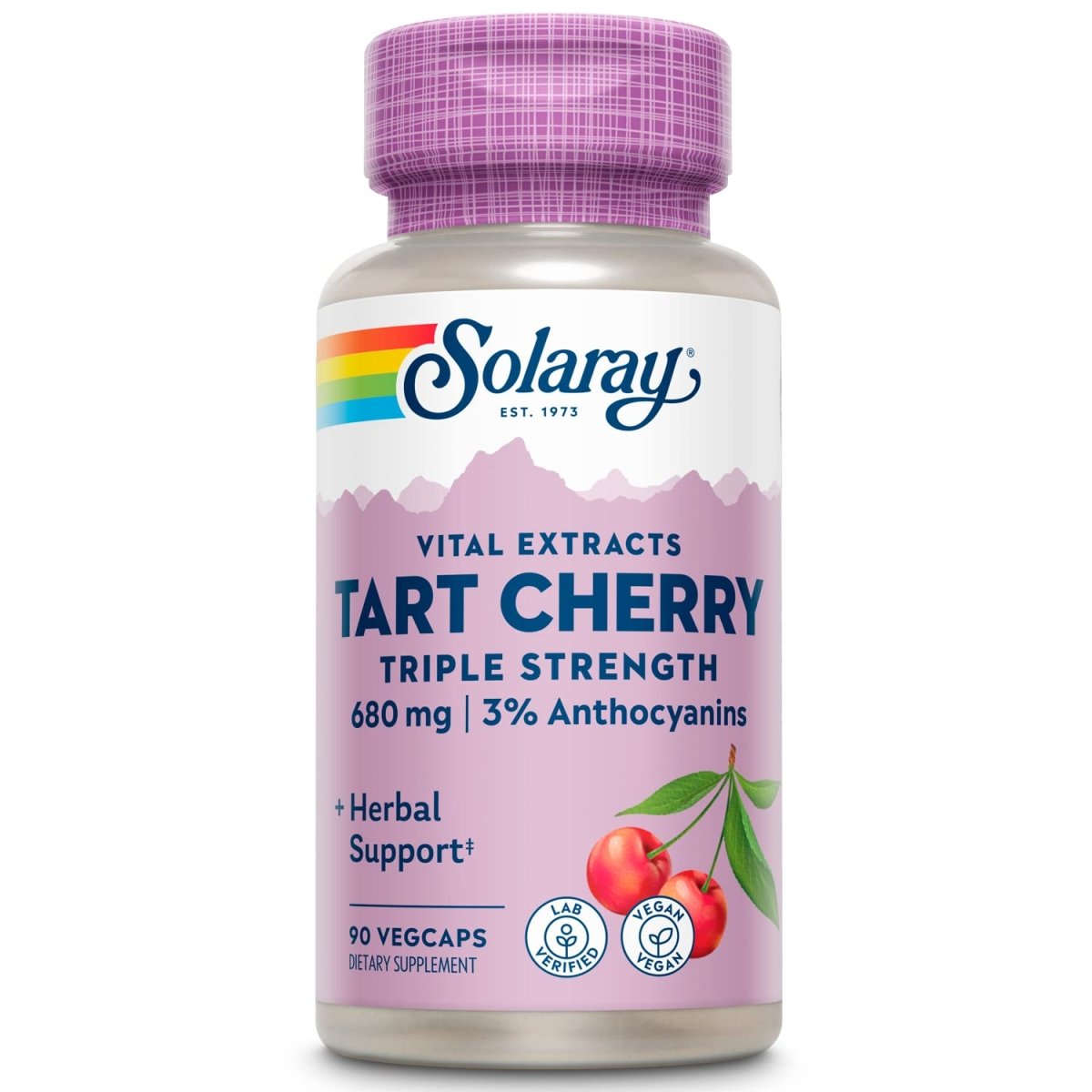 SOLARAY Extrait de Cerise Griotte Triple Action - Capsules de Cerise Griotte avec Antioxydants et Anthocyanes pour le Soutien des Niveaux d'Acide Urique - Végétalien, Garantie 60 Jours - 45 Portions, 90 Gélules Végétales