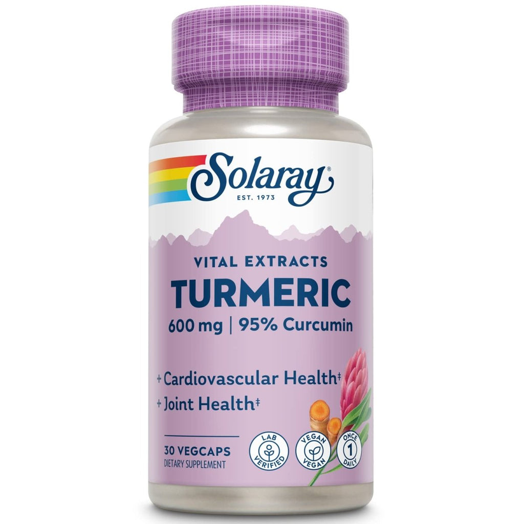 Extrait de racine de curcuma SOLARAY 600 mg, une prise par jour, articulations saines, soutien du système cardiovasculaire, puissance garantie (076280186628) (30 CT)