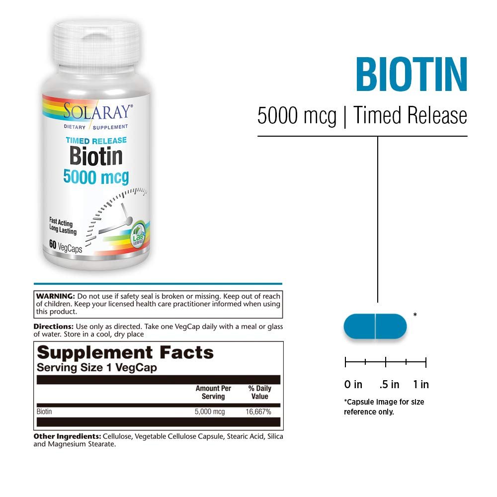 SOLARAY Biotine à libération prolongée en deux étapes 5000 mcg 60 gélules végétales